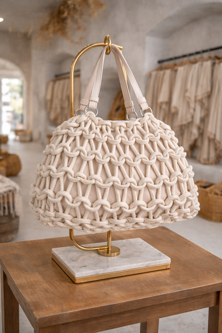 Island Crochet Bag with Dual Handles - Beige