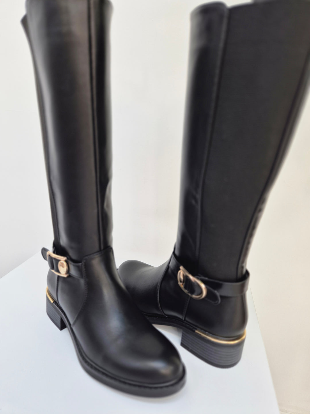 Boston Riding Boots with Elasticated Stretchy Back - Black