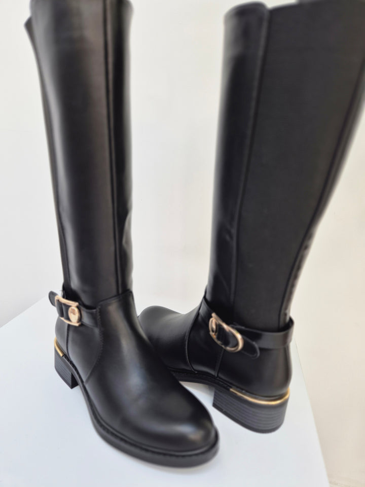 Boston Riding Boots with Elasticated Stretchy Back - Black