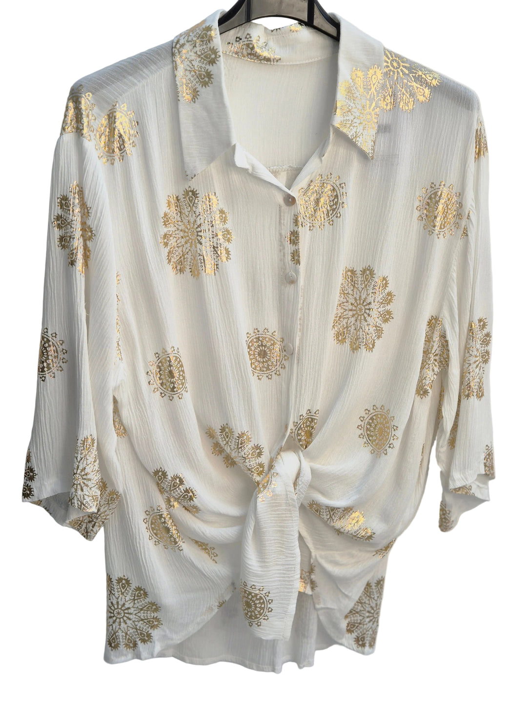 Ibiza Floral Shirt - White/Gold - (One Size, fits up to Size 16/Small 18)
