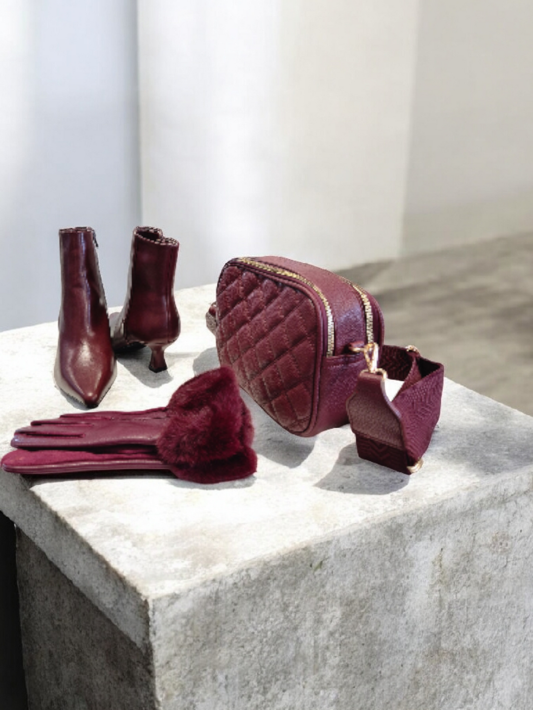 Mayfair Faux Leather Ankle Boots with Low Block Kitten Heel - Wine (choose your Size)