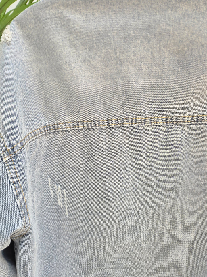Angelica Crystal & Pearl Denim Jacket - Stonewashed (Oversized)