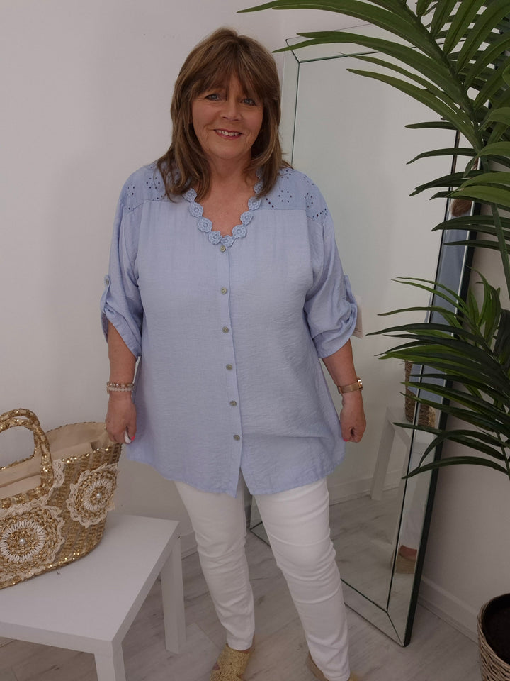 Belinda Broderie Anglaise Top - (choose your Colour) (Curvy)