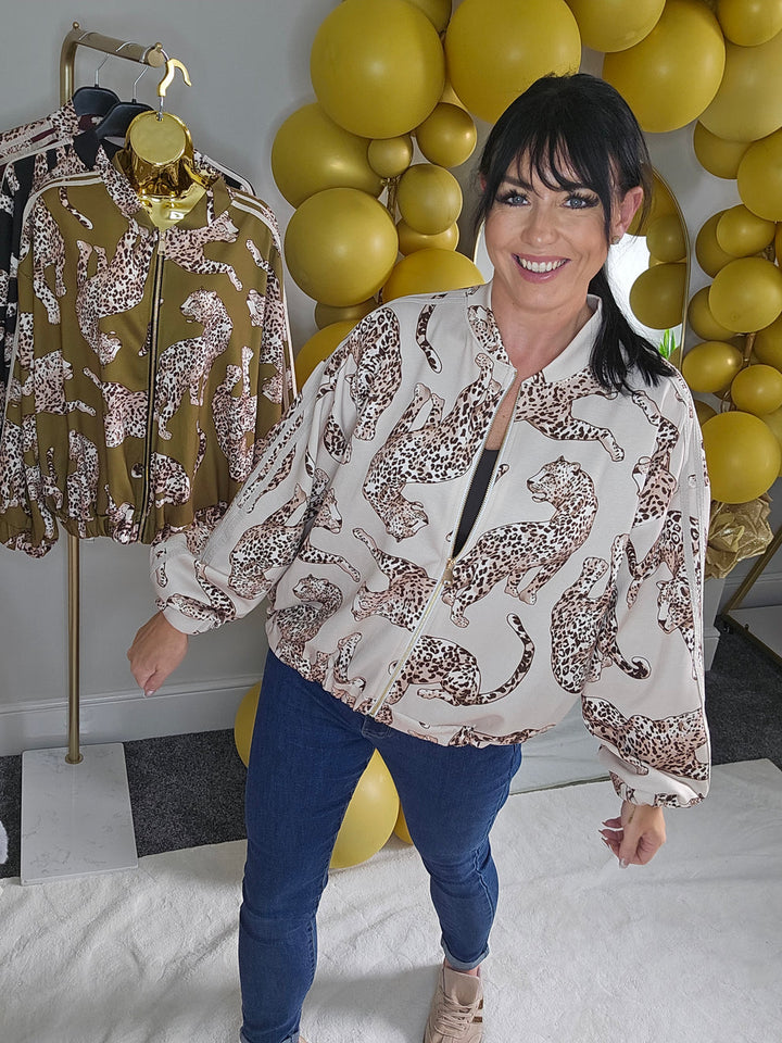 Liza Leopard Bomber Jacket - choose your Design (Oversized - fits 12 to Size 18) - Cream