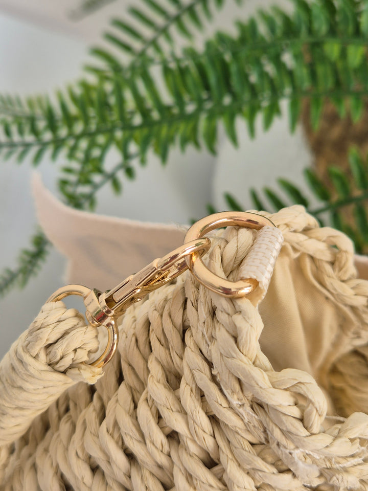 Chic Woven Raffia Bag with Dual Handles - Natural