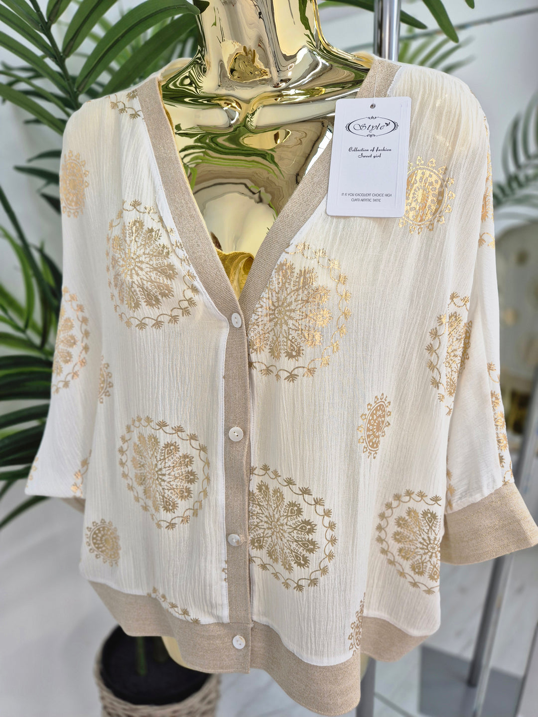 Ibiza Floral Jacket - White/Gold - (Loose Fit)