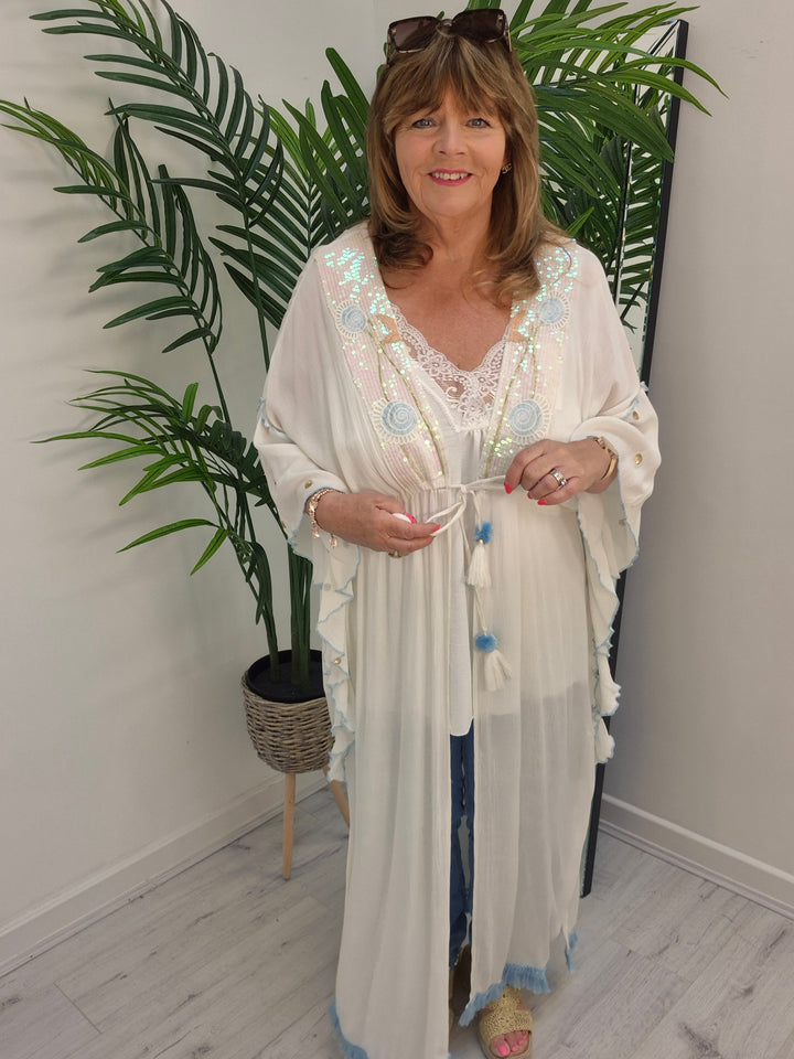 Sunshine Kimono - White/Blue/Gold