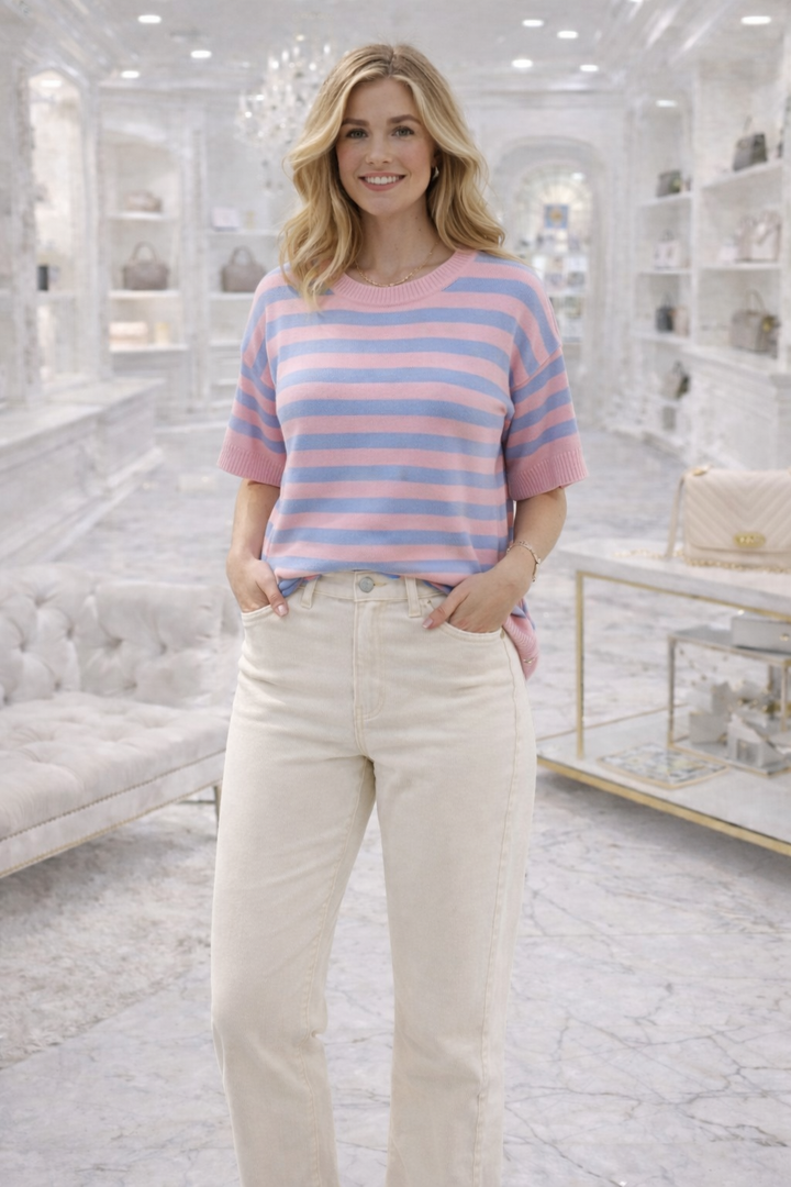 Riviera Striped Super Soft Jumper - Pink/Blue (One Size - up to Size 16)