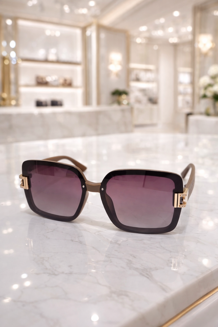 Crystal Oversized Sunglasses - Gold Tone