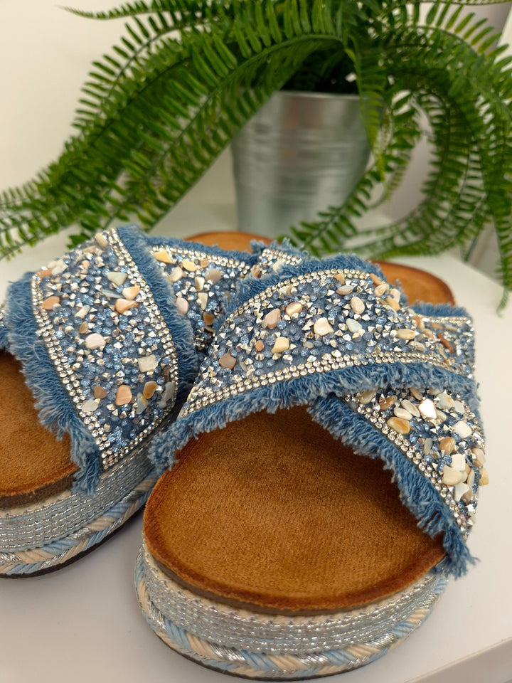 Bali Slip On Sliders - Blue (choose your Size)