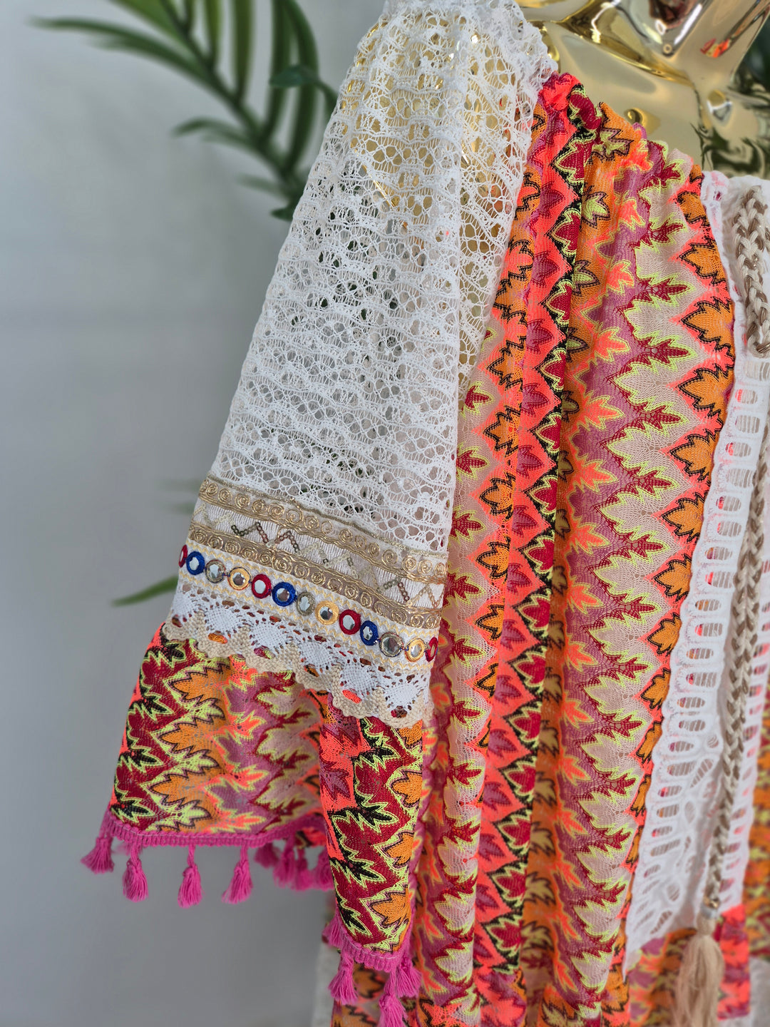 Trinidad Bardot Kaftan/Beach Dress - White/Multi (Oversized)