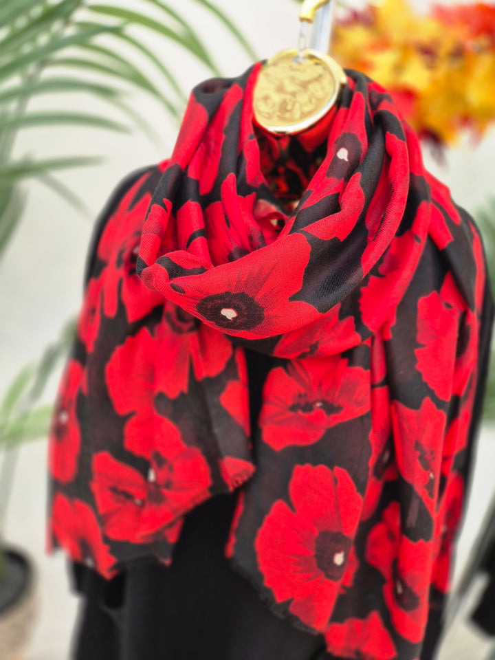 Poppy Oversized Scarf - Black/Red