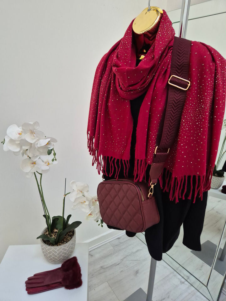 Diamond Quilted Bag - Wine (Gold Tone)