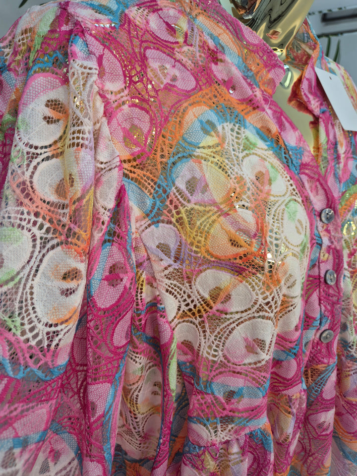 Gardenia Floral Lace Top - Hot Pink (Oversized, fitting from Size 14 up to Size 20)