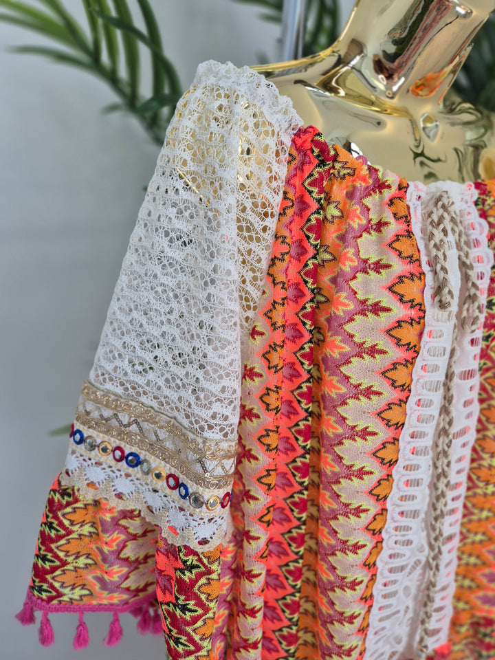 Trinidad Bardot Kaftan/Beach Dress - White/Multi (Oversized)