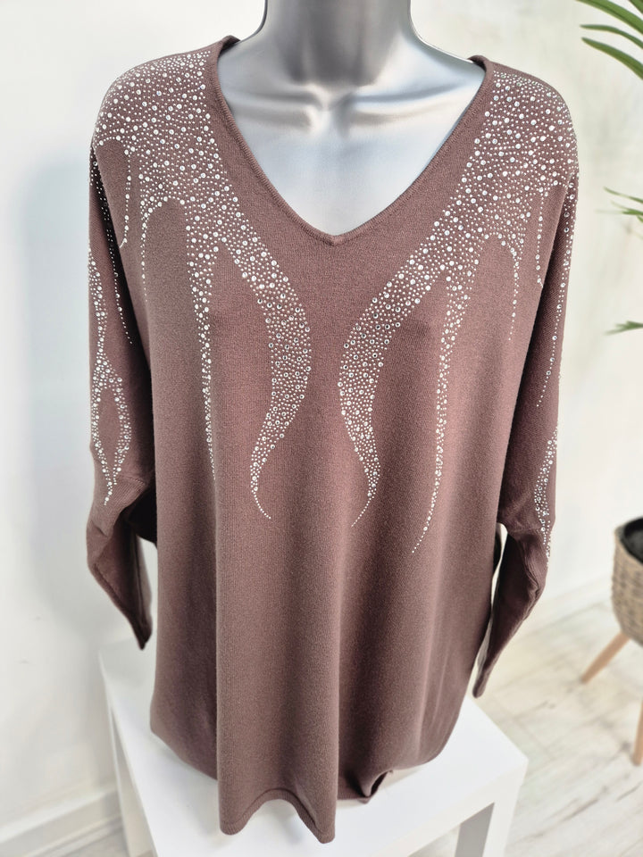 Sasha Sparkle Oversized Jumper - Chocolate (fitting from Size 14 up to Size 20)