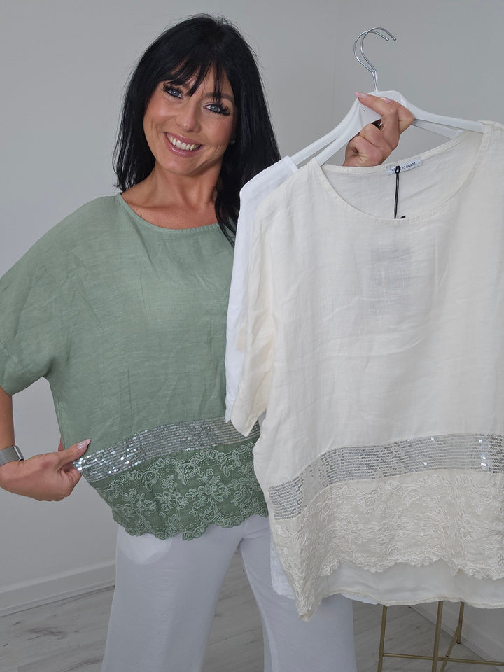Linen Sequin Top - ( Choose your colour )