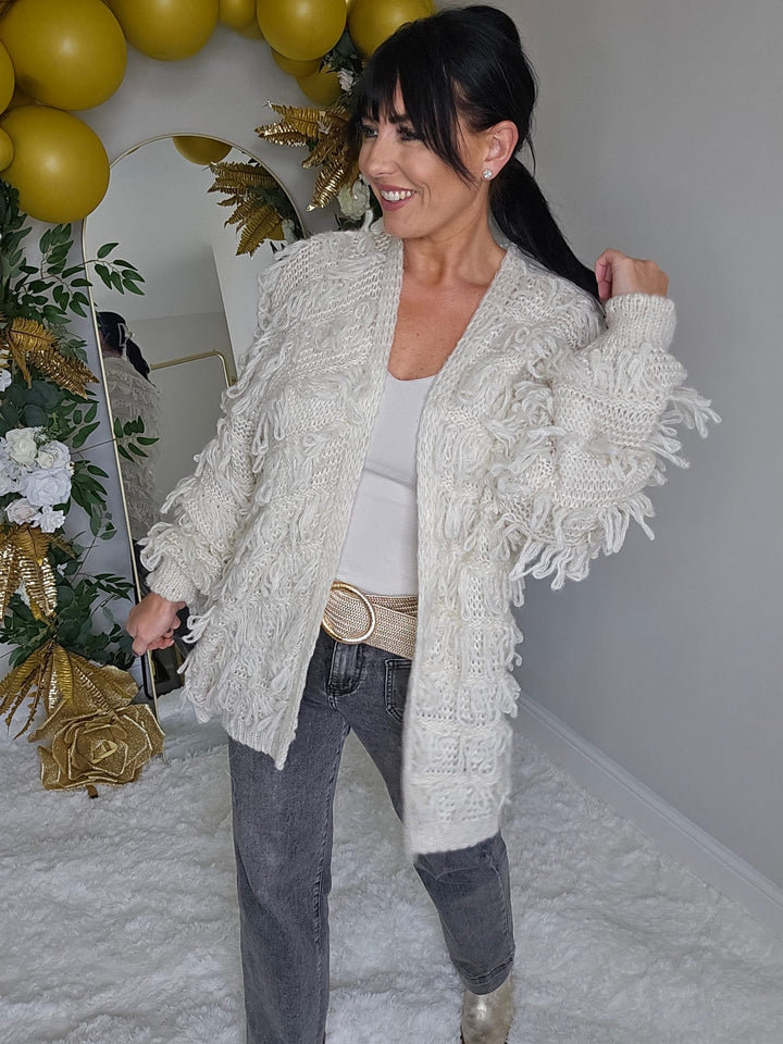 Shaggy Cardigan (Oversized) Long Length - Cream