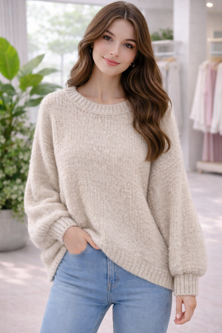 Cassandra Cosy Oversized Jumper - Latte - (One Size/Curvy, fits from Size 10/12 up to Size 16/Small 18)