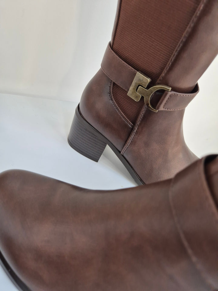 Hamptons Riding Boots with Elasticated Stretchy Back - Chocolate