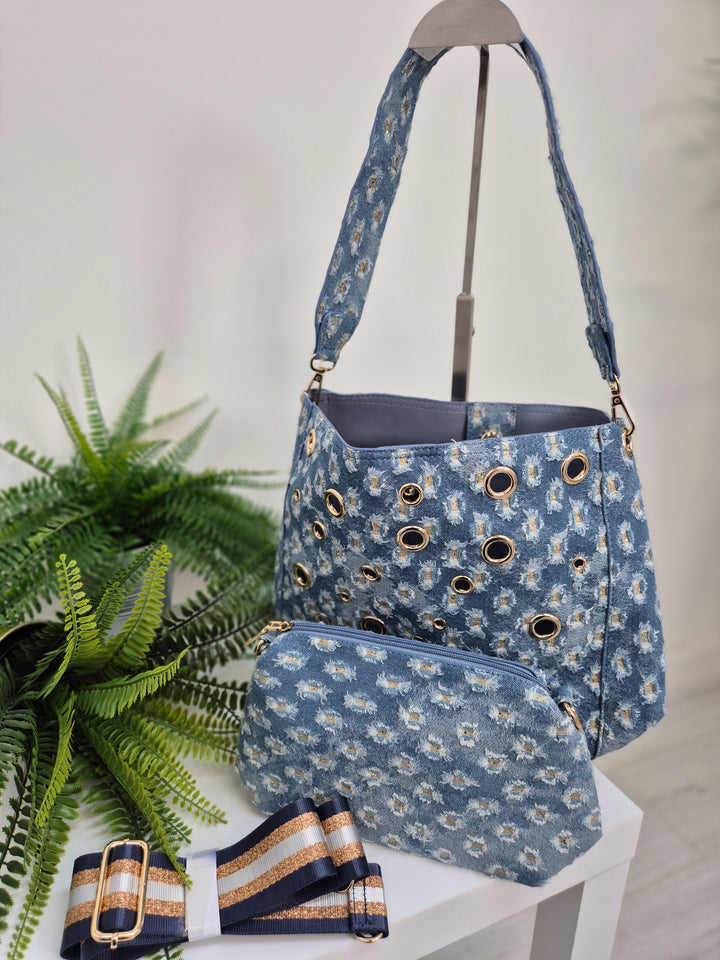 Darcie Denim Bag (Bag within a Bag) - Stonewashed/Gold Metallic