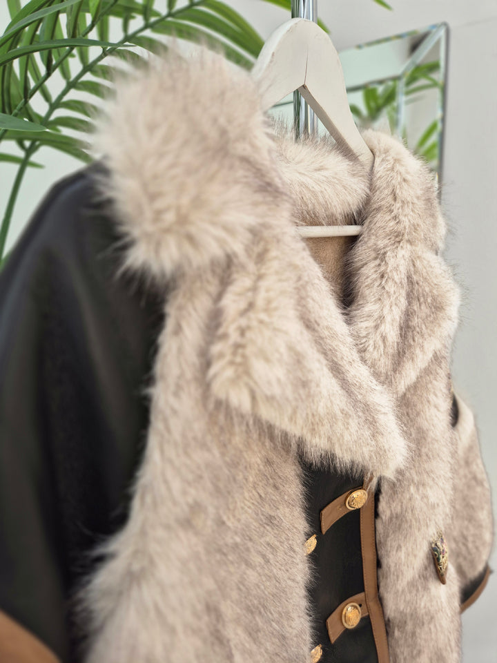 Oslo Faux Fur/Faux Leather Jacket - Black - (Oversized fits Size 12/14 to Size 18/20/20)