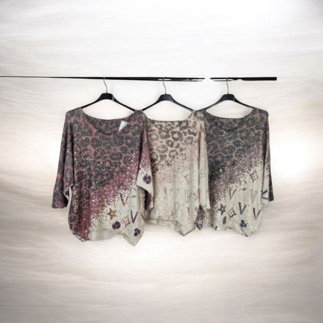 Louisa Gold Foil Jumper - Chocolate (One Size, fits Size 10 up to Size 16/18)