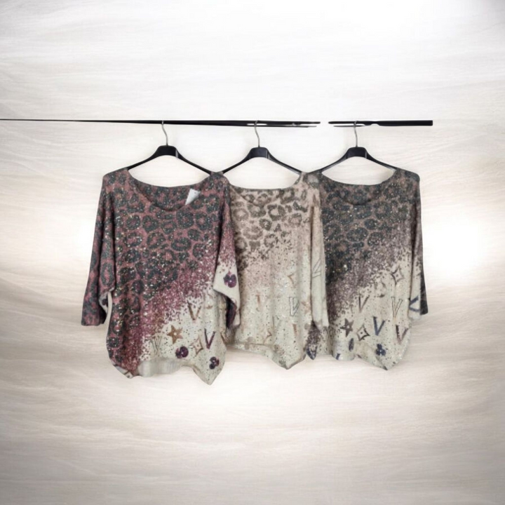 Louisa Gold Foil Jumper - Chocolate (One Size, fits Size 10 up to Size 16/18)