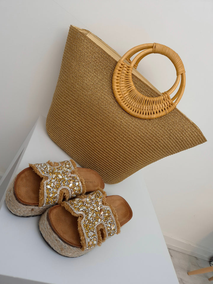 Sorrento Metallic Handbag/Beach Bag - Gold