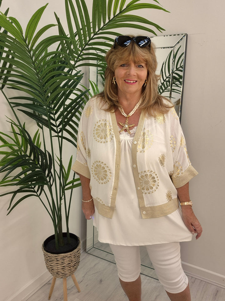Ibiza Floral Jacket - White/Gold - (Loose Fit)