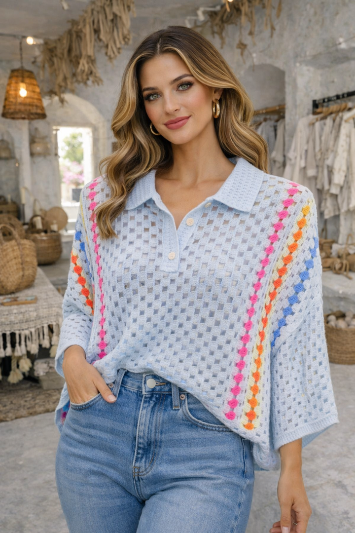 Madrid Crochet Top (One Size/Curvy - fits from Size 10 up to Size 16/18) - Blue