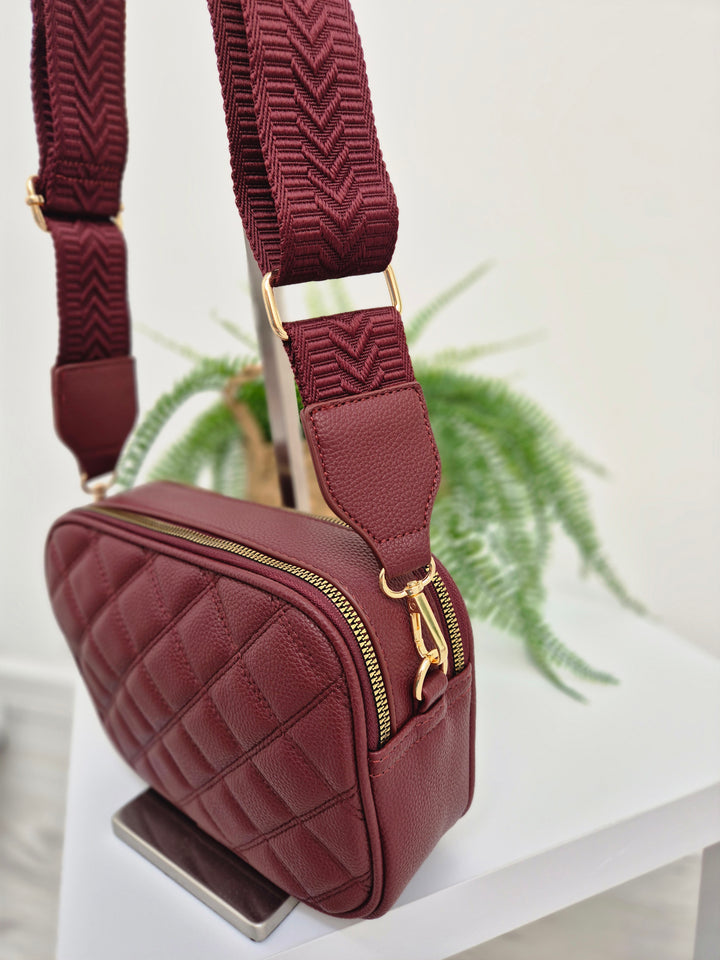 Diamond Quilted Bag - Wine (Gold Tone)