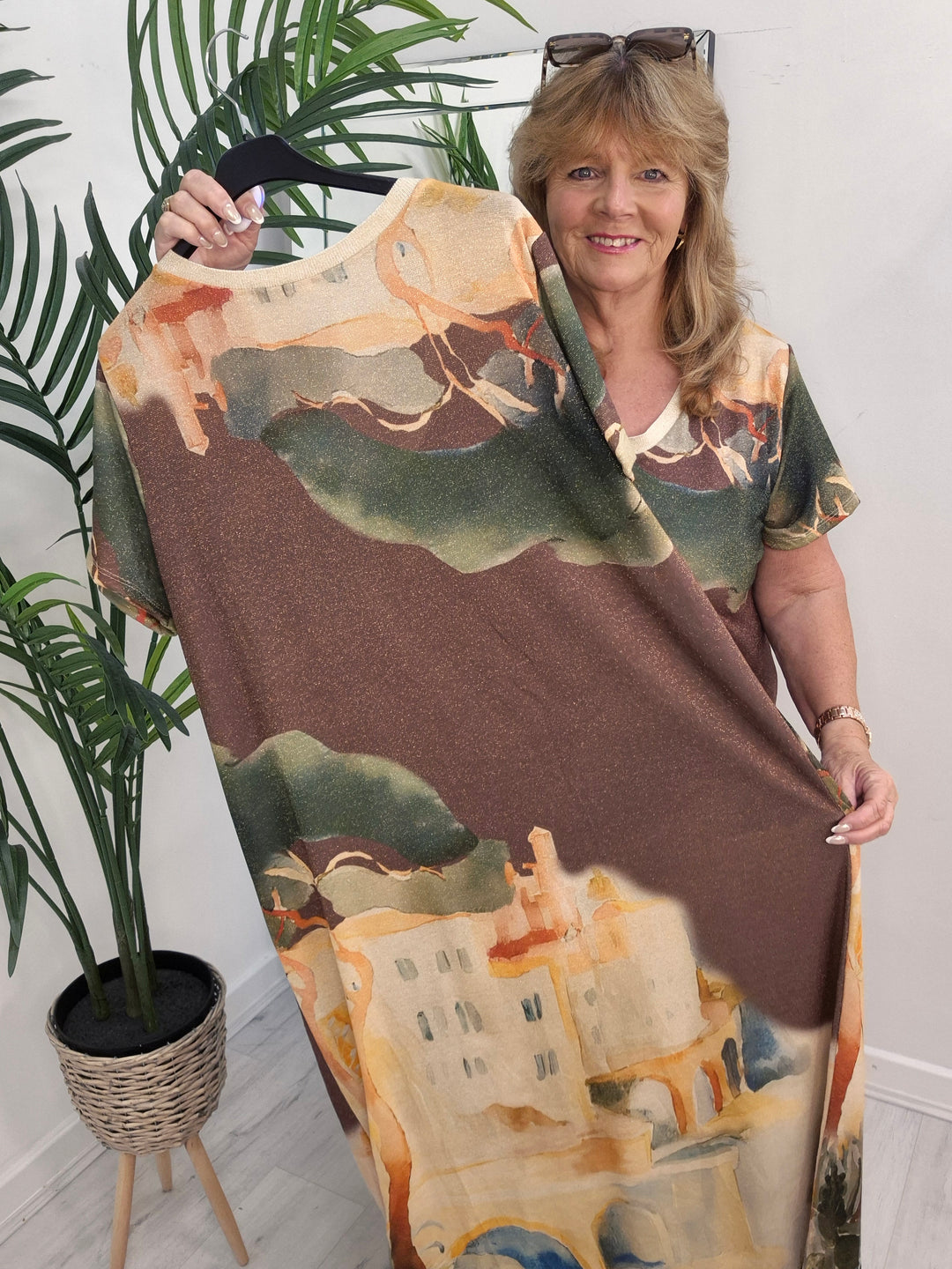 Carla Shimmer Maxi Dress - Amalfi Village - Chocolate (One Size - fits up to Size 18)