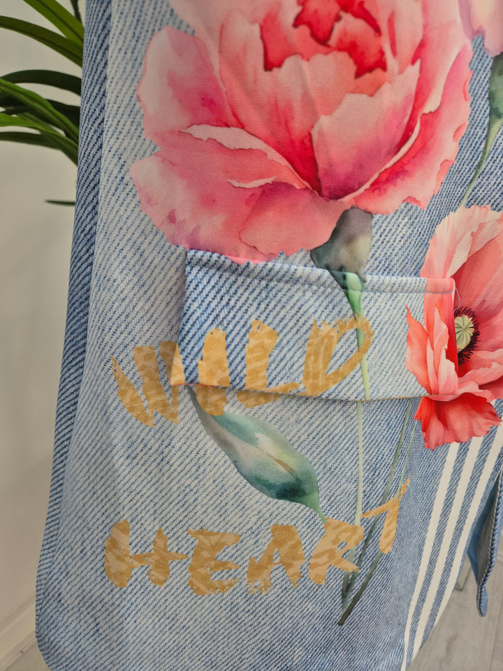 Pin Stripe Floral Blazer - Blue/White