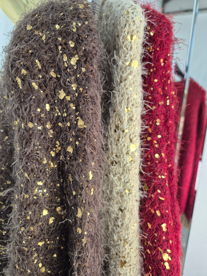 Gold Foil Sparkle Jumper - Biscuit (One Size, fits Size 10 up to Size 16)