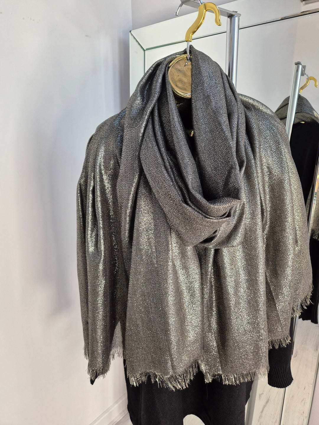 Oversized Metallic Scarf - Khaki