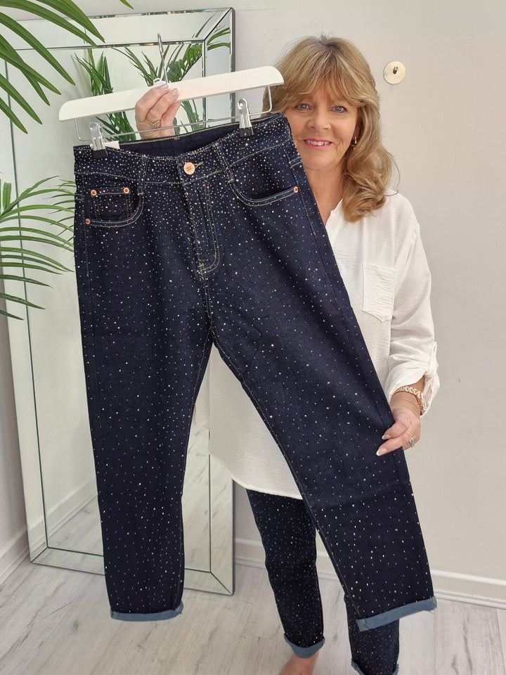 Aurora Sparkly G Smack Mom Jeans - Indigo Darkest Denim Stonewashed (choose your Size)