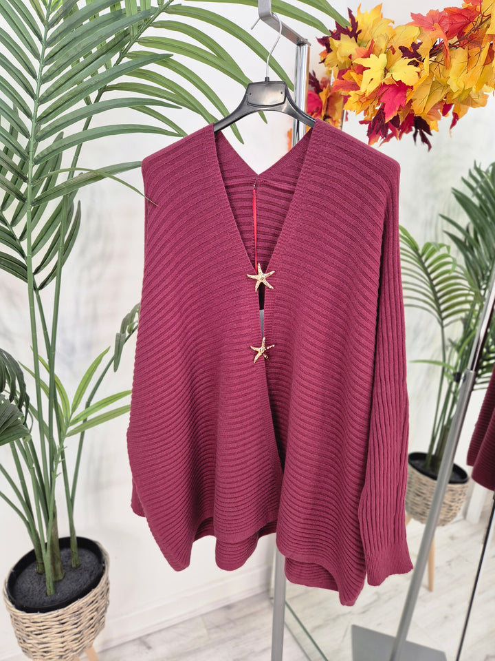 Starfish Super Soft Cardigan - Wine (Oversized, fits from Size 12/ 14 to Size 18)