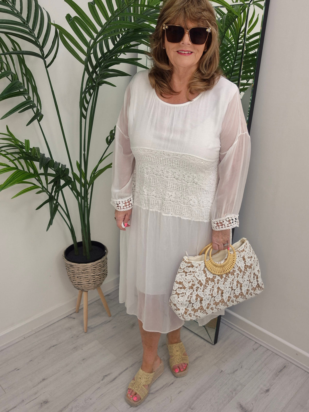 Ibiza Beach Dress with Iridescent Sequins - White (One Size)