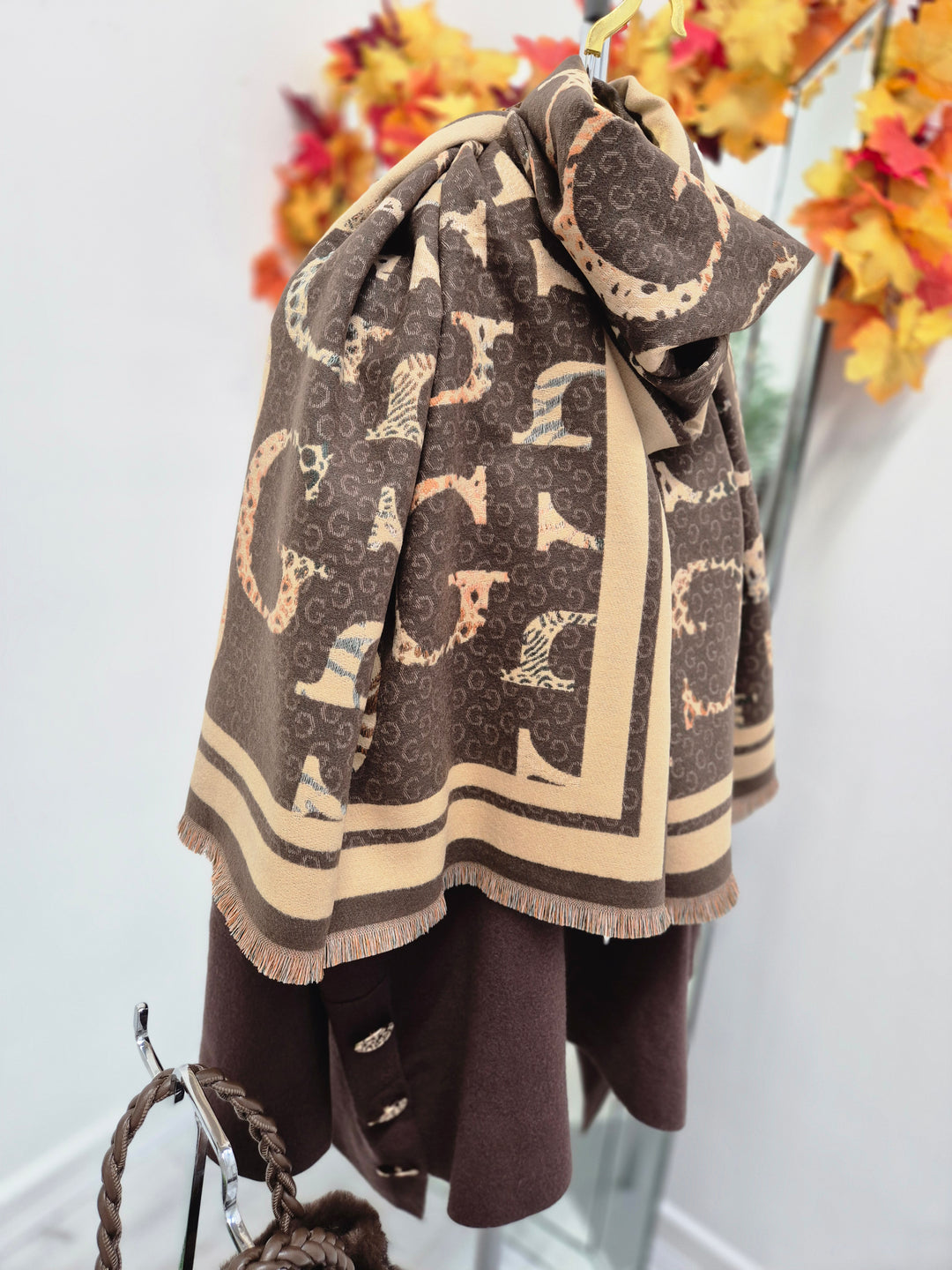 Gina Oversized Fringed Scarf - Chocolate