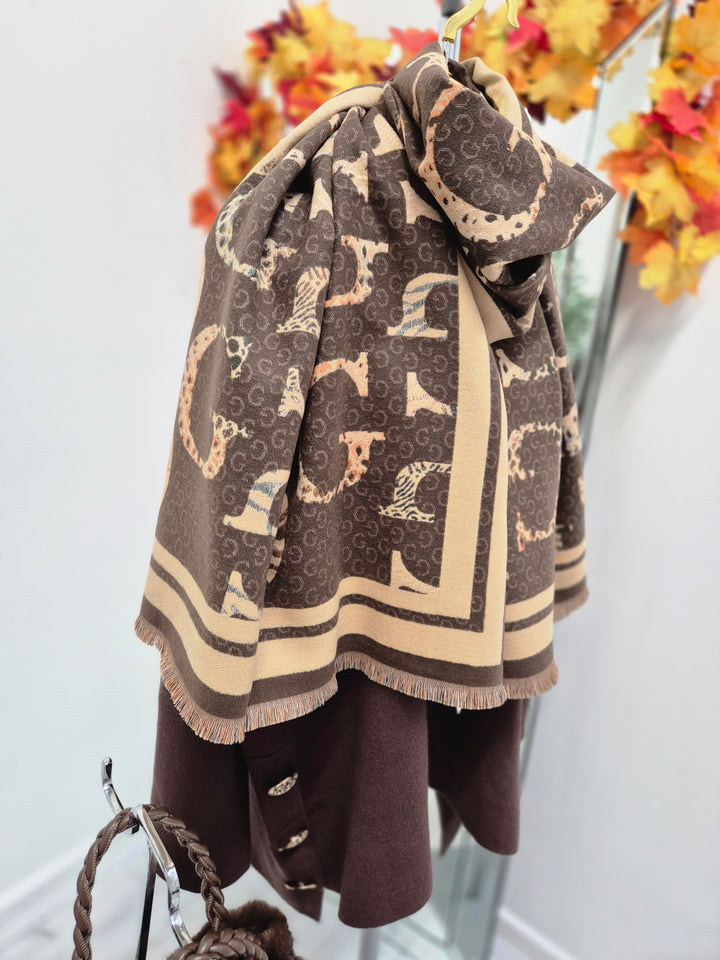 Gina Oversized Fringed Scarf - Chocolate