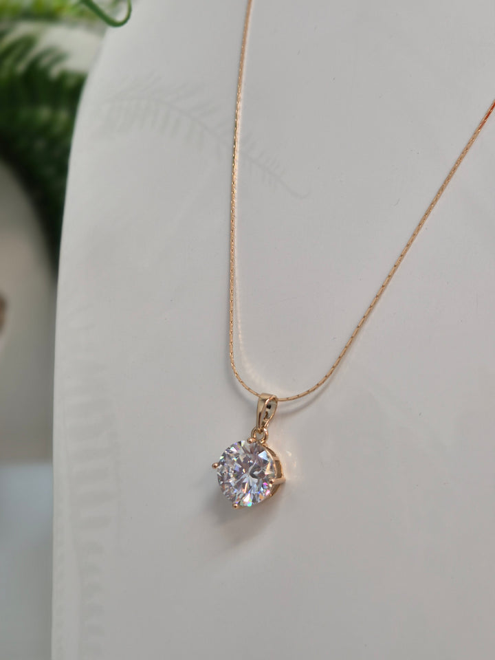 Crystal Solitaire Necklace (Gold Tone)