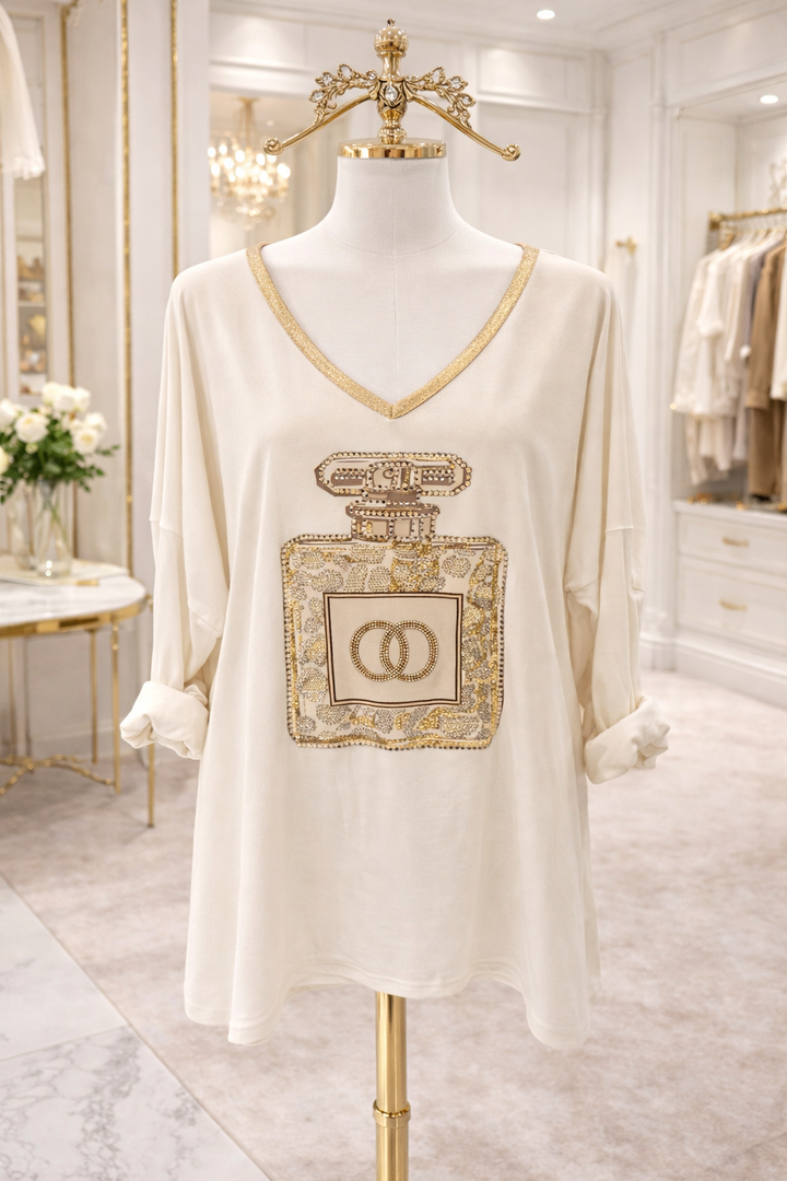 Coco Sparkly Top - Creamy Beige (One Size - fits from Size 10 up to Size 16/Small 18)