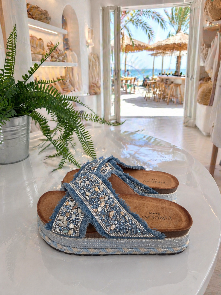 Bali Slip On Sliders - Blue (choose your Size)
