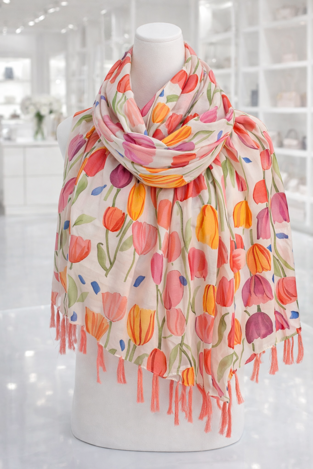 Tulips Fringed Scarf - Multi