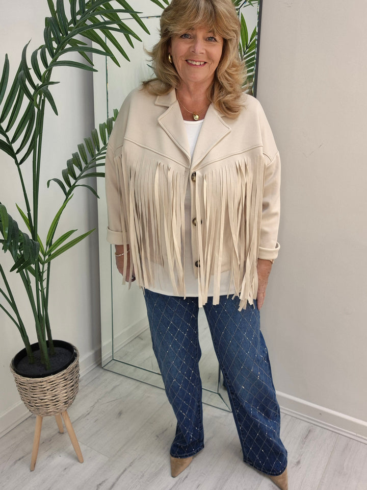 Texas Fringed Jacket  - (One Size fits from Size 12/14 to Size 18) - Beige