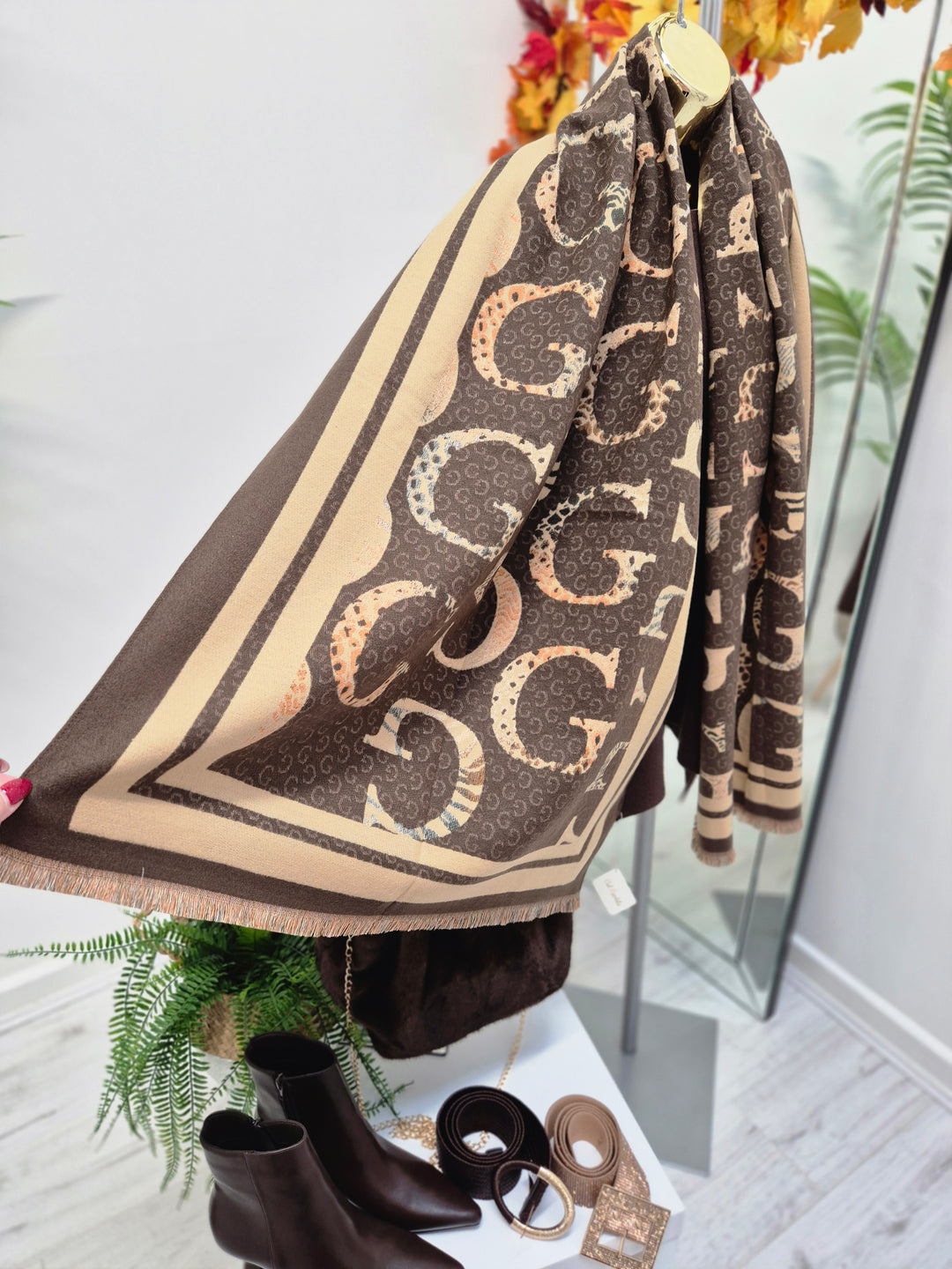 Gina Oversized Fringed Scarf - Chocolate