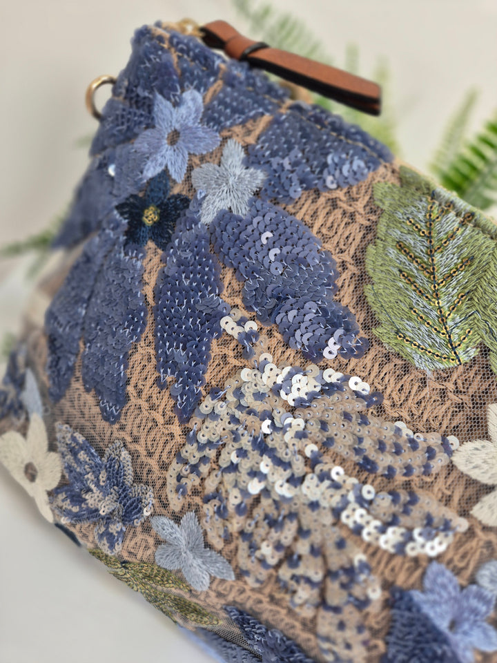 Floral Sequins Clutch Wristlet Bag - Blues