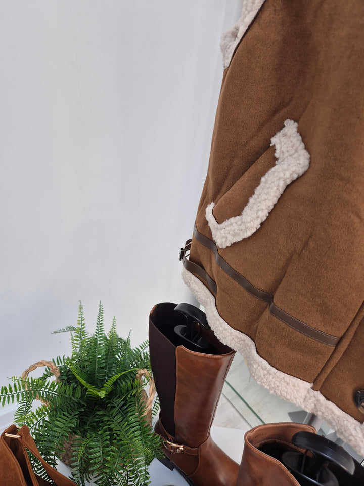 Borg Gilet with Zip - Tan (One Size fitting from Size 12 up to Size 16)