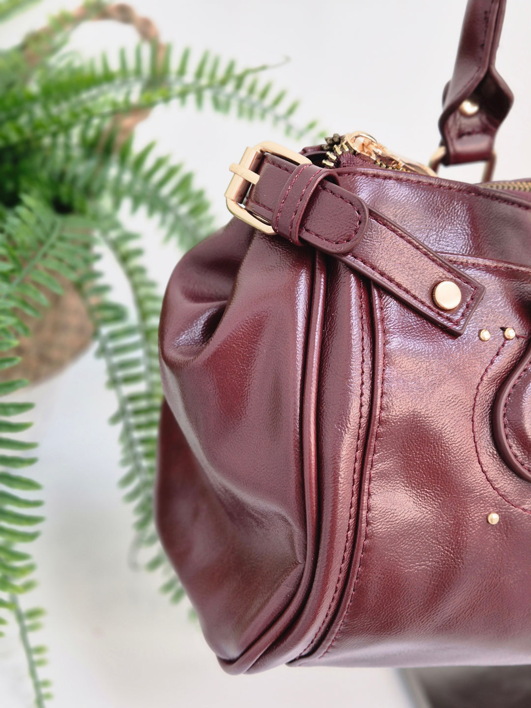 Mia Faux Leather Bag - Wine